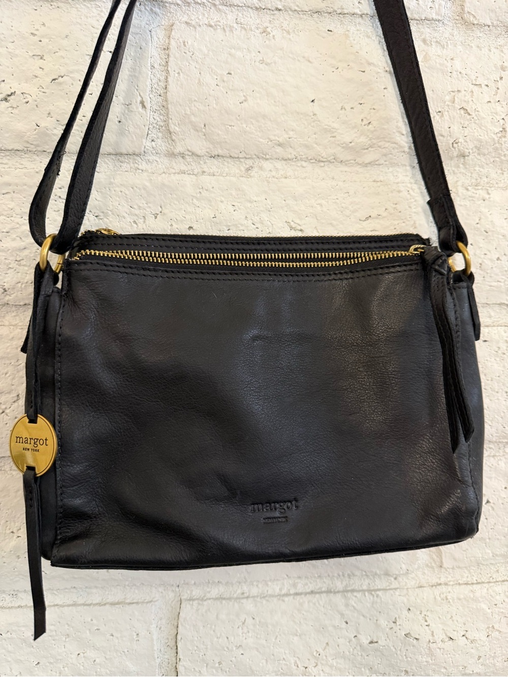 Margot Black Leather Crossbody Bag
